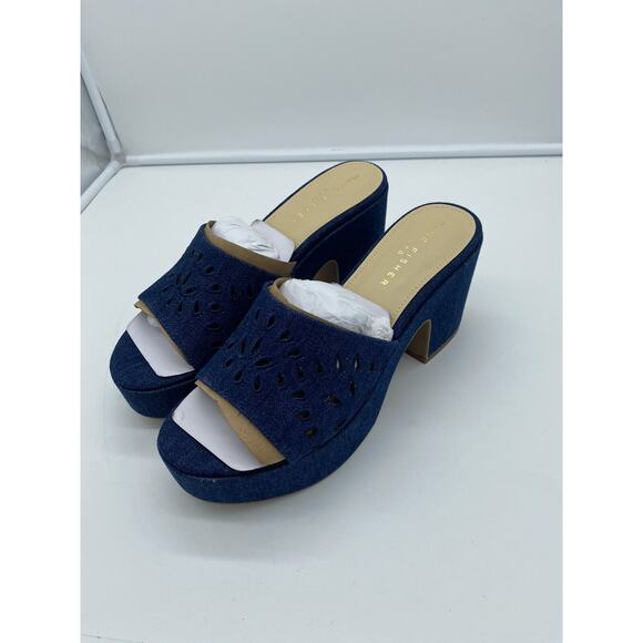 New Marc Fisher LTD Foreva2 Platform Mules Perforated Block Heel Blue‎ Size 10M - Picture 4 of 8